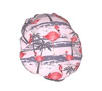 Flamingo Palm Art Pink Shower Gorro Mujeres Impermeable Reutilizable PEVA Forro Ajustable Elástico Dobladillo para todo el cabello largo Gorro de baño