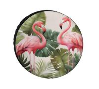 Flamingo Palm Trees Leaf - Cubierta de neumático de repuesto resistente a la intemperie, diámetros de neumáticos de 24 a 36 pulgadas, protectores de rueda universales impermeables para remolques