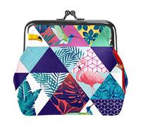 Flamingo Parrot Hummingbird on Geometry Carteras de Cuero PU para Mujer Mini Monedero con Hebilla para niñas
