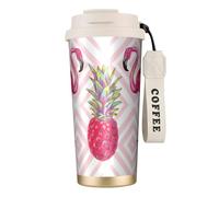 Flamingo Piña Botellas de agua aisladas de acero inoxidable para mujeres y hombres con tapa de popote, a prueba de fugas, color blanco