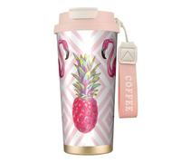Flamingo Piña Botellas de agua aisladas de acero inoxidable para mujeres y hombres con tapa de popote, a prueba de fugas, color rosa