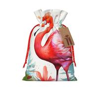 Flamingo pintado a mano acuarela Navidad cordón bolsa arpillera Navidad regalo bolsas bolsas grandes cordón bolsas de regalo con etiqueta Navidad bolsas de regalo bolsas de Navidad dulces