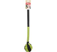 Flamingo Rofas Woven Pull Rope Dog Toy with Ball L Green/Black - 49 x 9 x 9 cm - Floating and with Elastic Handle