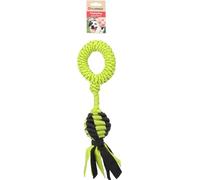 Flamingo Rofas Woven Rugby Ring Dog Toy Green/Black - 41 x 12 x 8 cm - Floating and with Crunch Noise