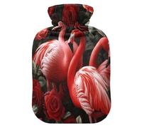 Flamingo Roses - Botella de agua caliente con funda de forro polar suave, bolsa de agua caliente para aliviar el dolor de cuello y hombros, terapias frías y calientes, talla L