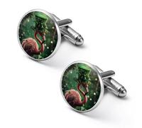 Flamingo Shamrock St Patricks Day Fashion Gemelos para hombres Camisas clásicas Gemelos conjunto para negocios de bodas, 2.0cm, Metal, No es una piedra preciosa