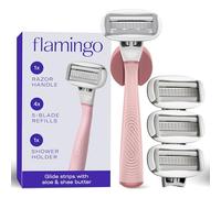 Flamingo Shaving Razor Set for Women - Original Razor Handle, 4 Blade Refills, and Shower Holder - Rose