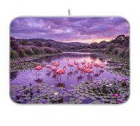 Flamingo Sky Lily - Tapete de secado de platos, tapete de cocina reversible absorbente para encimera, 18 x 24 pulgadas