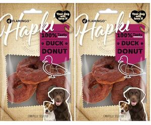 Flamingo Snack Hapki Donut con Pato - 95 g - Delicia Natural para Perros - Ideal para Beagle, Bulldog Francés, Schnauzer Miniatura, Cocker Spaniel y Shih Tzu (Paquete de 2)