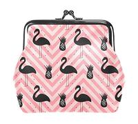 Flamingo Stripe Pink Mujeres PU Cuero Monederos Niñas Mini Hebilla Monedero Bolsa