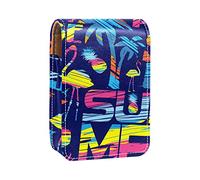 Flamingo Summer Blue - Estuche portátil para pintalabios para viajes, mini caja de almacenamiento de lápiz labial con espejo para mujeres y mujeres, bolsa de cosméticos de cuero, Varios colores, 9.5x2x7 cm/3.7x0.8x2.7 in