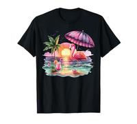 Flamingo Sunset Paradise Bajo El Paraguas Rosa Camiseta