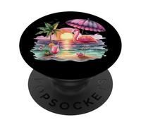 Flamingo Sunset Paradise Bajo El Paraguas Rosa PopSockets PopGrip Adhesivo