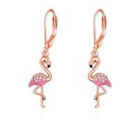Flamingo Tropfen Ohrringe für Damen 925 Sterling Silber 18 Karat Rosé vergoldet Flamingo Ohrhänger Schmuck Geschenke