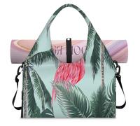 Flamingo Tropical Palm - Bolsa de lona deportiva para mujeres y hombres, bolsa de viaje de fin de semana con compartimento para zapatos, bolsa de hombro para yoga, gimnasio, viajes, color, L,