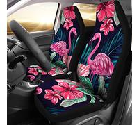 Flamingo Tropical Pink Hibiscus 2 Piezas Fundas De Asientos Delantero Transpirable Auto Asiento Delantero Cojín Suave Fundas Asientos Delanteros Coche Universal para Sedán Coches Camión