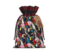 Flamingo Tropical Wildlife Printing Color Matching Plaid Christmas Bag with Drawcord, 4.7 x 6.9 pulgadas para Navidad Halloween