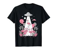 Flamingo UFO Alien Abduction Illustration Sci-Fi Art Graphic Camiseta