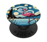 Flamingo Zoo Animal Pink, estilo noche estrellada de Van Gogh PopSockets PopGrip Adhesivo