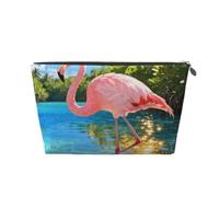 Flamingos in the Forest - Bolsa de maquillaje de piel impermeable para viaje