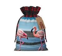 Flamingos on the beach - Bolsas de regalo impresas con cordón, bolsas de fiesta de Navidad, bolsas festivas para golosinas, golosinas