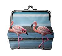 Flamingos on The Beach - Cartera de piel sintética de microfibra estampada con cierre de beso para organizar el cambio de llaves del lápiz labial
