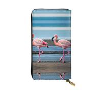 Flamingos on the beach - Cartera larga de piel con estampado de flamencos, cartera personalizada de moda, múltiples ranuras para tarjetas, lista para regalo, Negro -, Talla única
