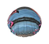 Flamingos on the beach - Gorro de ducha impermeable de doble capa para mujer, ligero, portátil, suave, reutilizable, accesorio de baño