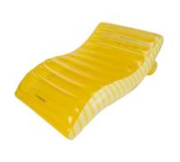 Flamingueo Colchoneta Piscina - Tumbona Hinchable - con Posavasos - PVC Resistente - Diseño Rayas - Válvula Doble - Amarillo y Blanco