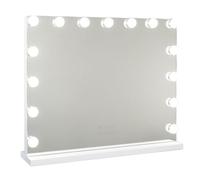 Flamingueo Espejo Maquillaje con Luz, 15 Bombillas LED, 3 Modos de Luz, Intensidad Ajustable, Control Táctil, Puerto USB, Accesorio de Aumento Incluido, Blanco, 58 x 46 x 12 cm