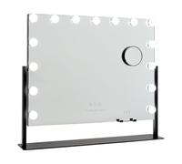 Flamingueo Espejo Maquillaje con Luz - 15 LED - 3 Modos de Luz - Intensidad Ajustable - Control Táctil - Cargador Inalámbrico para Móvil - Espejo Aumento - Posición Regulable - Negro - 64x12x54,5cm