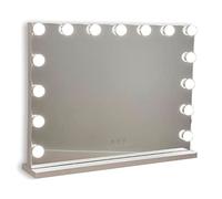 Flamingueo Espejo Maquillaje con Luz - 15 LED - 3 Modos de Luz - Intensidad Ajustable - Control Táctil - Puerto USB - Accesorio de Aumento Incluido - Blanco - 58 x 46 x 12 cm