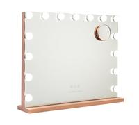 Flamingueo Espejo Maquillaje con Luz - 15 LED - 3 Modos de Luz - Intensidad Ajustable - Control Táctil - Puerto USB - Espejo con Aumento Incluido - Vanity Mirror - Oro Rosa - 58x12x48cm
