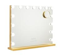 Flamingueo Espejo Maquillaje con Luz - 15 LED - 3 Modos de Luz - Intensidad Ajustable - Control Táctil - Puerto USB - Espejo con Aumento Incluido - Vanity Mirror - Dorado - 58x12x48cm