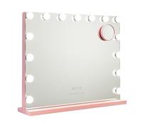 Flamingueo Espejo Maquillaje con Luz - 15 LED - 3 Modos de Luz - Intensidad Ajustable - Control Táctil - Puerto USB - Espejo con Aumento Incluido - Vanity Mirror - Rosa - 58x12x48cm