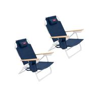 Flamingueo Pack 2 Sillas Playa Plegables - Reclinables 5 Posiciones - Bolsillo Insulado Frío - Bolsillo para Móvil - Asas Mochila - Almohada Ergonómica - Aluminio y Textileno - Azul