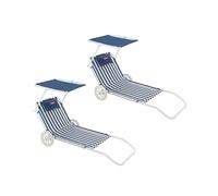 Flamingueo - Pack 2 Sillas Playa - Tumbona Plegable - 5 Posiciones - Parasol Ajustable UPF 50+ - Almohada Ergonómica - Convertible en Carrito de Transporte