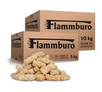 FLAMMBURO (15 kg / 1200 Piezas) Encendedor ecológico para chimeneas y barbacoas - Madera Natural y Cera Vegetal - Lana de leña, Pastillas de Encendido - Ideal para Chimenea, Estufa, Fuego, Fogatas