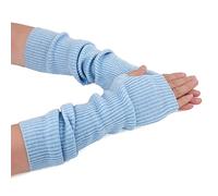 Flammi - Guantes de invierno sin dedos con mezcla de cachemira, guantes de punto con agujero para el pulgar para mujer, Azul Bebé (42cm), M