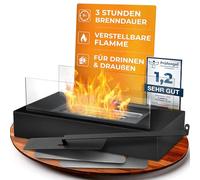 flammtal Chimenea de mesa cuadrada de bioetanol para jardín, terraza, balcón, mesa, decoración para interior y exterior, 3 horas de combustión, llama ajustable, chimenea de bioetanol con cristal de