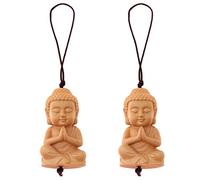 Flanacom Llavero Buda Artesanal Madera Natural - Talismán Meditación Espiritual Pack 2 Unidades