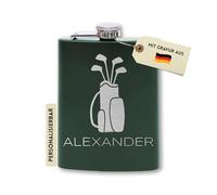 Flanacom Petaca con grabado de acero inoxidable, incluye embudo, 227 ml, jugador de golf, alcohol, regalos para hombres, petaca personalizada, con grabado personalizado (diseño de 6, 8 onzas verde)