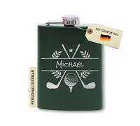 Flanacom Petaca con grabado de acero inoxidable, incluye embudo, 227 ml, jugador de golf, alcohol, regalos para hombres, petaca personalizada con grabado personalizado (diseño de 7,8 onzas verde)