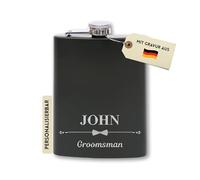 Flanacom Petaca con grabado de acero inoxidable, incluye embudo, 227 ml, regalo de boda, regalo para hombres, petaca personalizada con grabado personalizado (diseño de 1,8 onzas negro)