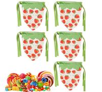 Flannel Drawstring Bag - 5x Reusable Cartoon Strawberry Print Fabric Wrapping Bag,Treat Candy Pouch Party Favor Supplies for Kids