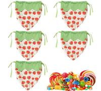 Flannel Drawstring Bag, Cartoon Strawberry Print Fabric Bags, Candy Treat Box, 5.51x6.69 Inches Party Favor for Birthdays, Baby Showers and Special Occasions