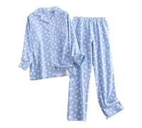 Flannelette - Conjunto de pantalones de manga larga para mujer, diseño de dibujos animados, azul, M