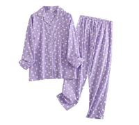Flannelette - Conjunto de pantalones de manga larga para mujer, diseño de dibujos animados, Color morado oscuro., XL