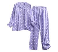 Flannelette - Conjunto de pantalones de manga larga para mujer, diseño de dibujos animados, morado, XL