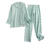 Flannelette - Conjunto de pantalones de manga larga para mujer, diseño de dibujos animados, verde, S